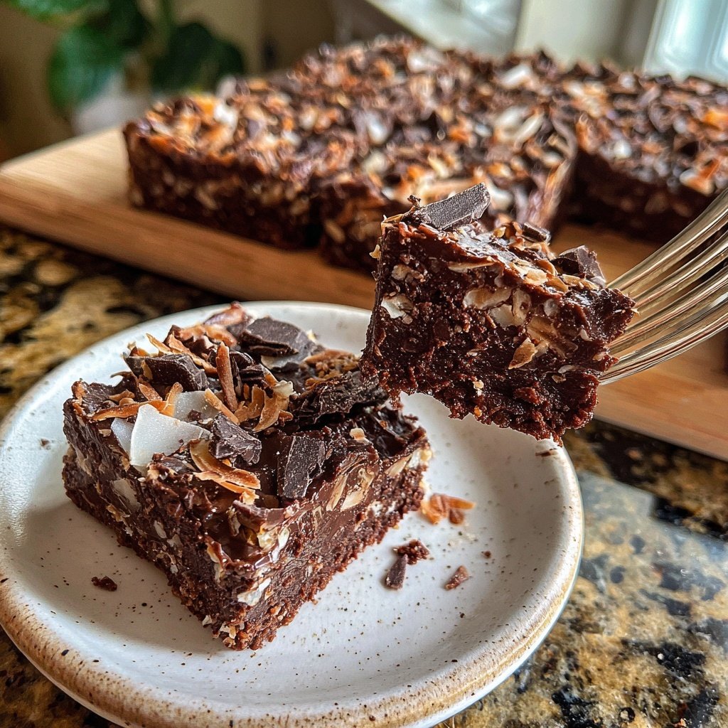 Chocolate Coconut Fudge Squares