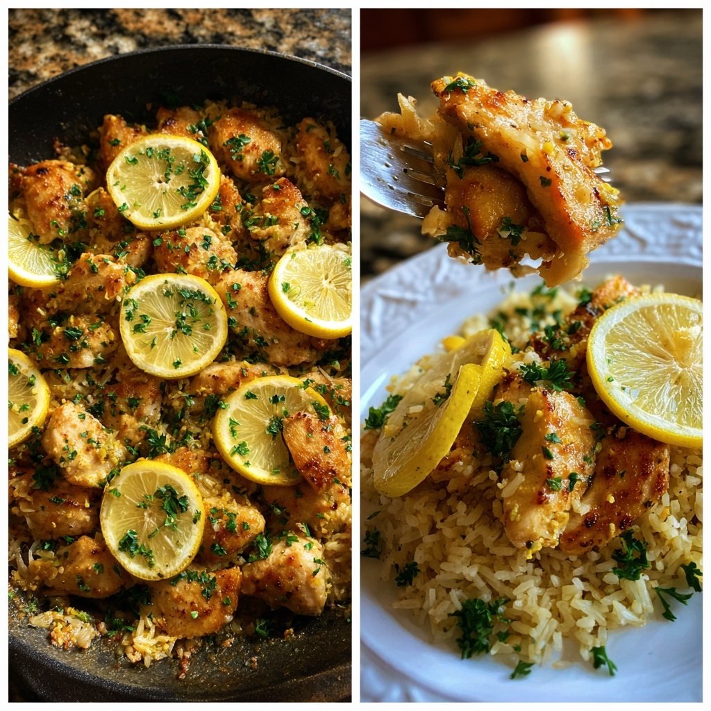 Lemon Garlic Chicken Rice Skillet