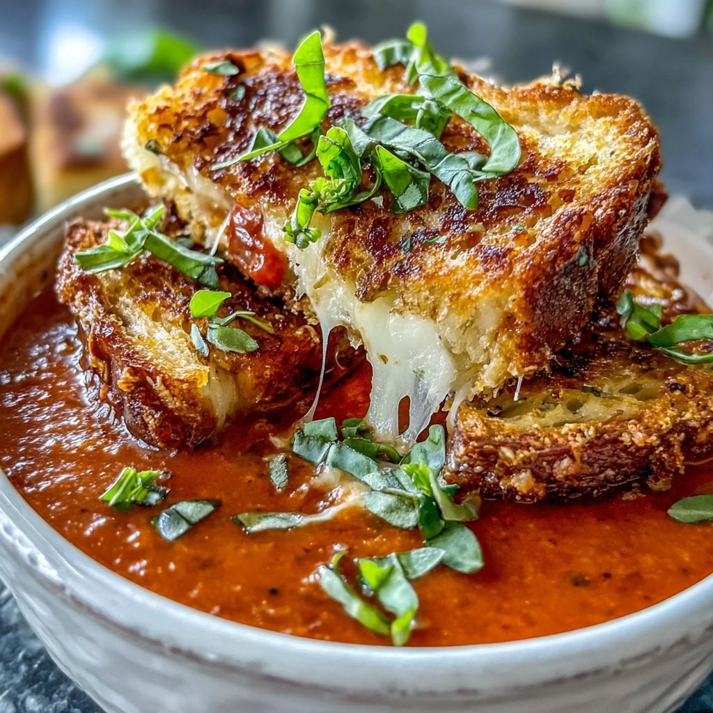 Cozy Tomato Basil Soup With Grilled Cheese
