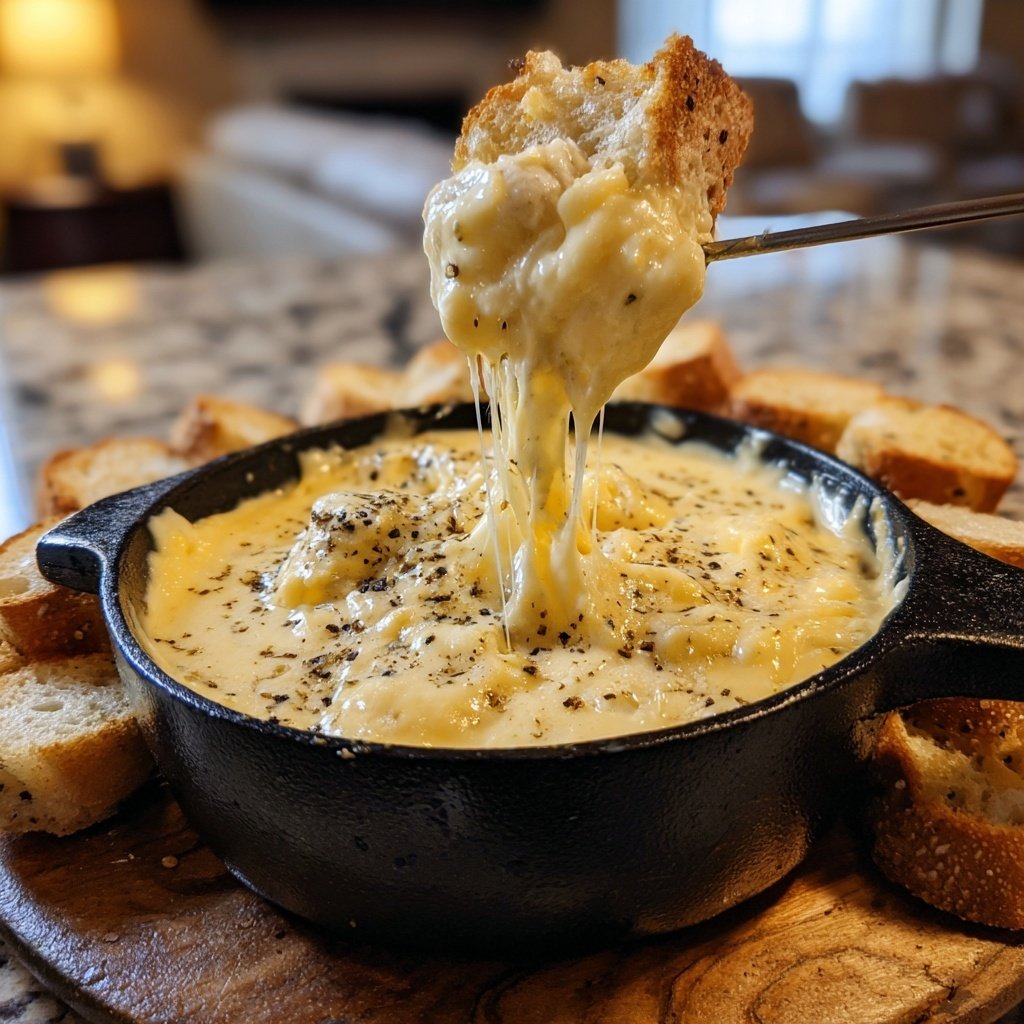 Fondue with White Cheddar and Garlic