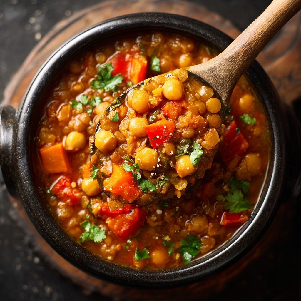 Healthy Crockpot Moroccan Lentil Chickpeas