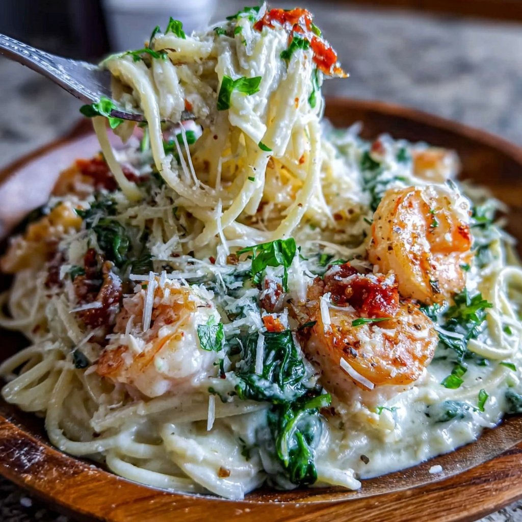Shrimp And Spinach Alfredo Pasta